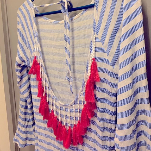 Blue Stripe Open-Back Tunic Womens Size Small - Picture 5 of 6